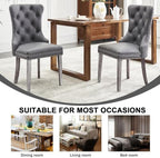Leather Dining Chairs, Upholstered Dining Room Chairs, Grey, Set of 6 | Dining Chairs Set of 6, Leather Fabric, High Wing Back, Metal Pull Ring, Wood Frame, Mid Century Modern