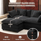 Ihanherry 111.4" L Shaped Modern Sofa Modular Sectional Cloud Couch with Ottoman, 4-Seat Chenille Deep Seat Sofa with Pillow for Living Room, Bedroom and Apartment, Black