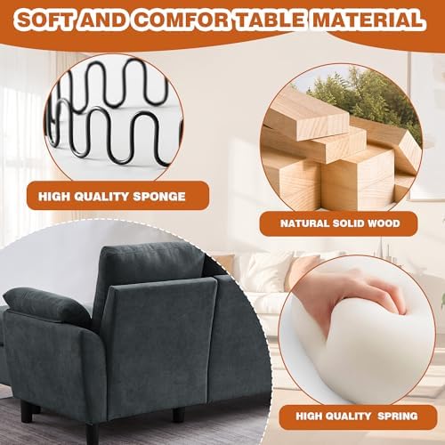 3 Pieces Sectional Sofa Set, 79" Modern L Shaped Couch & 57" Loveseat & 35" Accent Chair, Linen Upholstered Sofa Set with Movable Ottoman, Couches for Living Room, Apartment, Dark Grey