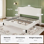 HA CERLIN King Size Bed Frame with Curved Wingback Headboard,Soft White