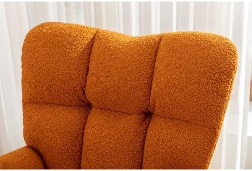 Rocking Chair, Upholstered Teddy Fabric Glider Chair, Lounge Accent Armchair with High Backrest and Thick Cushion, Accent Rocking Chairs for Living Room, Bedroom, Orange