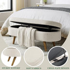 43.5" Ottoman with Storage, Storage Ottoman Bench with Safety Hinge, Linen End of Bed Bench, Upholstered Entryway Bench for Bedroom, Living Room & Window, Holds up to 330 lb, Beige