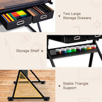 ZENY Adjustable Drafting Table with Stool Tilting Drawing Desk Artist Table | with Outlet, Storage Drawers, Art Craft Workstation for Home Office Reading, Writing, Crafting