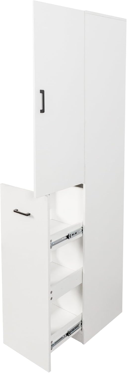 Kitchen Pantry Tall Freestanding Cabinet with 1 Door and 3-Tier Multi-Functional Pull-Out Storage Shelf for Kitchen, Dining Room, Living Room