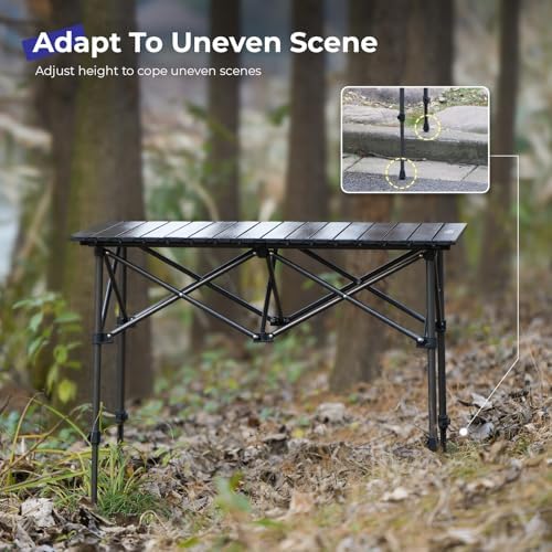 Byliable Folding Camping Table, Portable Aluminum Adjustable Height, Black | Roll-Up Camp Lightweight table with Carry Bag, 9 lb Weight, 21.7"-29.5" Height, Outdoor for Camping, Picnic and BBQ