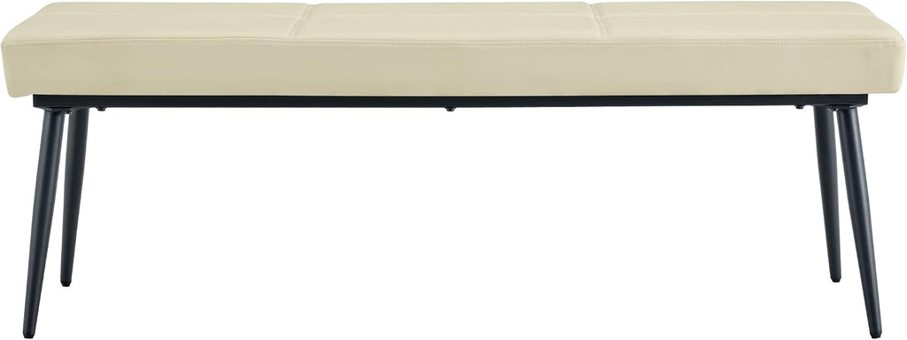 Modern Upholstered Dining Bench for 2-3, Leather Bench with High-Resilience Sponge Cushion, Reinforced Center Beam, Electroplated Arched Metal Legs, Entryway Bedroom Dining Room Bench, Beige