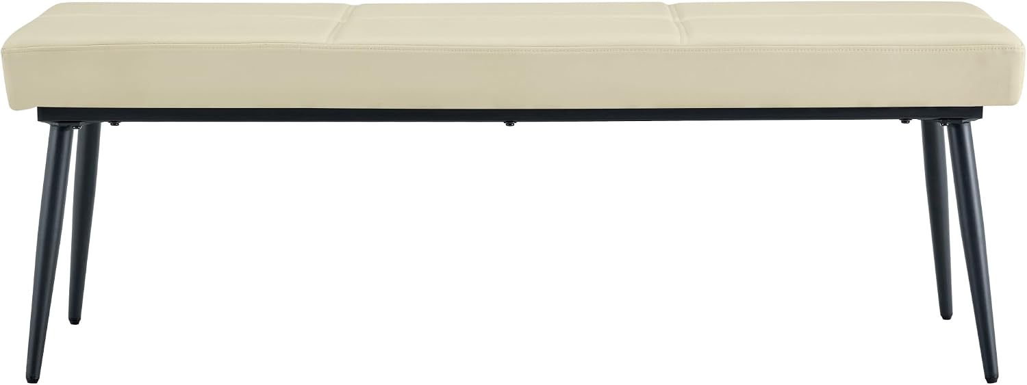 Modern Upholstered Dining Bench for 2-3, Leather Bench with High-Resilience Sponge Cushion, Reinforced Center Beam, Electroplated Arched Metal Legs, Entryway Bedroom Dining Room Bench, Beige
