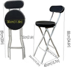 Portable Folding Stool, Non-Slip Feet, Kitchen Folding Stool with Backrest, Padded, Folding Round Stool for Adults Kitchen Garden Bathroom(Black+White,55cm/22in)