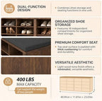 Shoe Rack Bench, Shoe Storage Bench with Cushion, Shoe Organizer 16 Cubbies for Entryway Hallway Bedroom Living Room, Holds Up to 400lbs