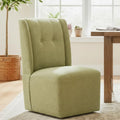 Rolling Dining Chair with Casters, Modern Upholstered Armless High Back Swivel Chair on Wheels for Dining Room, Kitchen, Living Room (Green)