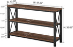BON AUGURE 47” Narrow Console Table, 3 Tier Sofa Table Behind Couch, Rustic | Entryway Table with 3 Open Shelves, Industrial Steel Frame Entry Tables for Hallway, Foyer, Living Room, or Behind the Couch