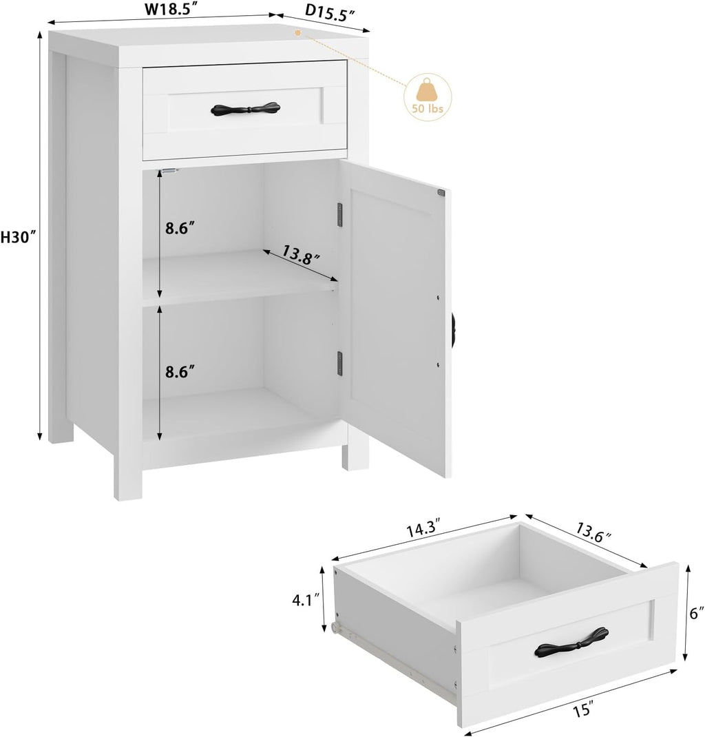 CARPETNAL Night Stand Nightstand with Drawer Storage Bed Side Table End Table Large Modern Wood Wide Bedside Stand Mid Century Night Stands for Bedroom Living Room Sofa Couch Home Office (White)