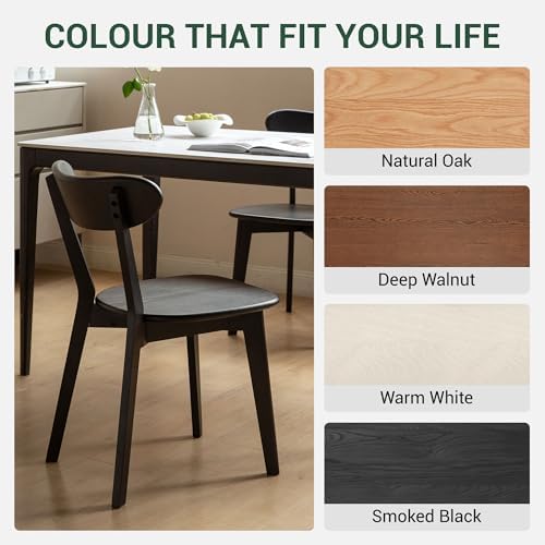 Dining Chairs, Kitchen Chairs, 100% Oak Solid Wood Modern Chair with Curved Backrest Kitchen & Dining Room Chairs Modern Chair for Living Room (Black, 6 Pack)