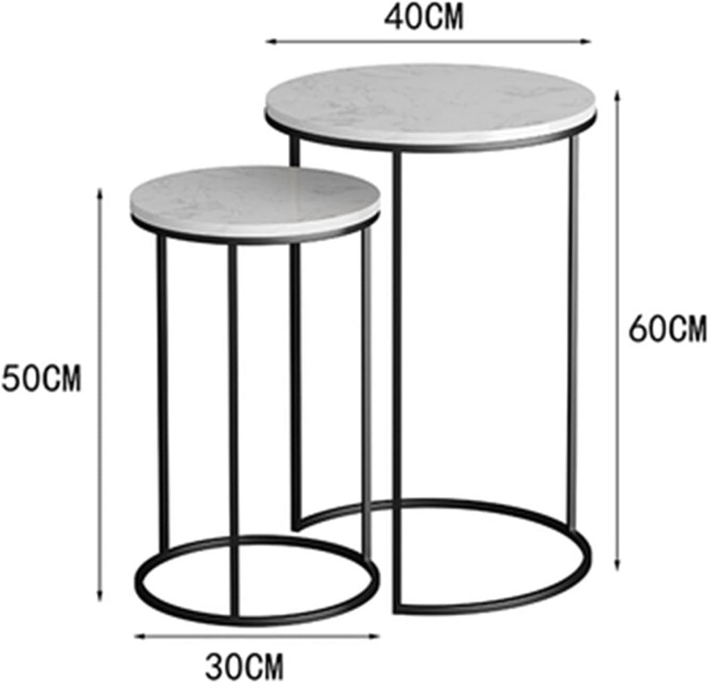 Round Nesting Table, Set of 2 Coffee Tables with Marble Top Stackable Side Tables Space Saving Sofa Table for Living Room/Bedroom/Hallway, 50/60cm Tall(Size:40 * 40 * 60cm,Color:Black)