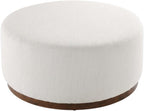 Brown Round Boucle Upholstered Ottoman, 38-Inch Diameter, Cushioned Top, Durable Fabric, Stylish Outdoor Furniture, Ideal for Patio Lounge