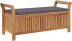 Solid Acacia Wood Patio Storage Bench with Cushion, Curved Arms, and Ample Storage Space for Garden Organization