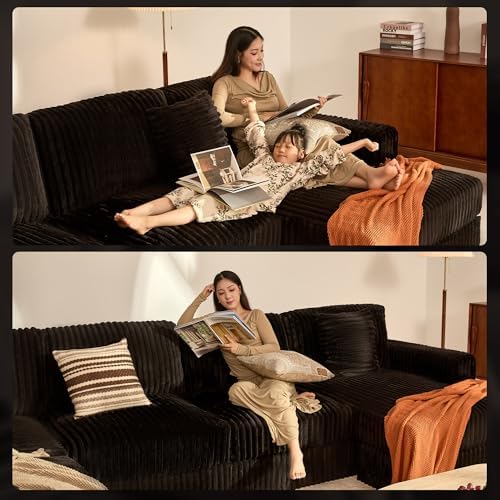 GOSUHI 139" U-Shaped Cloud Couch, Modular Sectional, Deep Seats, Black | Pocket Spring Cushions, Oversized 7-Seater, Right Facing Chaise, Corduroy Upholstery Couches for Living Room