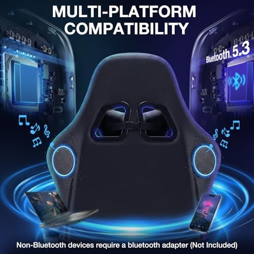 RGB Gaming Chair with Bluetooth Speakers and LED Lights Computer Chair-Blue | Ergonomic Massage Game Chair with Footrest High Back Music Video Game Chair for Adults Boys Gamer Chairs with Lumbar Support