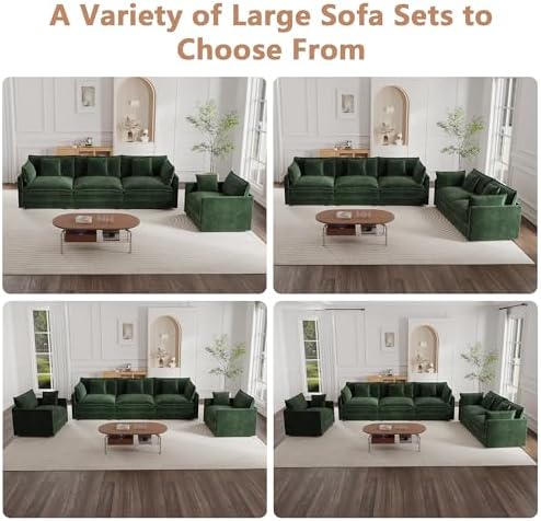 mikibama Modular Sectional Sofa, 111.5 Inch L Shaped Couch Set for Living Room, 3-Seater Comfy Cloud Couches with Movable Ottoman, DIY Combination, Chenille, Evergreen