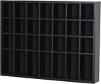 Black Shot Glass Display Case 18" x13" Solid Wood Wall Mounted Collection Cabinet 28 Slots Small Curio Cabinet Rack (No Door)