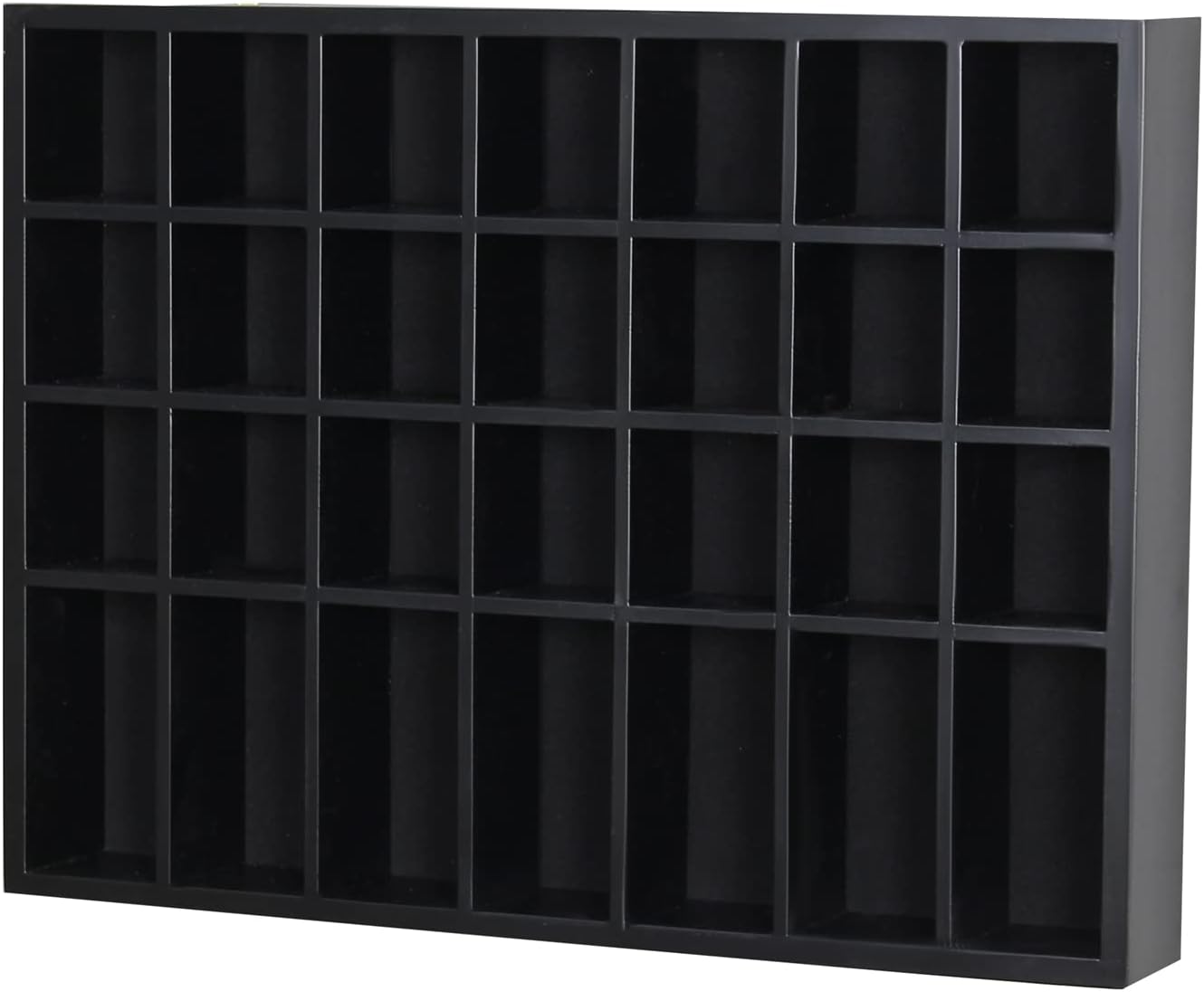 Black Shot Glass Display Case 18" x13" Solid Wood Wall Mounted Collection Cabinet 28 Slots Small Curio Cabinet Rack (No Door)