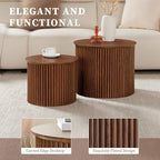 AVZEAR Round Nesting Coffee Table Set of 2, Small Fluted Coffee Table Circle Side Table, Mid Century Modern Wood Nesting Tables Farmhouse End Table Set for Living Room, Bedroom, Small Spaces(Walnut)