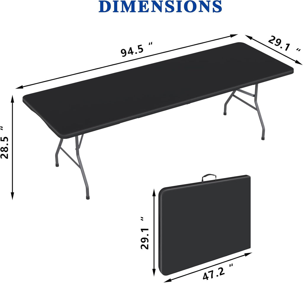 8FT Folding Tables – Heavy Duty Portable Foldable Picnic Table with Built-in Handle, 450 lb Capacity – Ideal for Events, Parties, Crafts, Camping & Dining (10-Pack, Black)