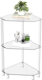 65cm / 25.6in Clear Acrylic Triangle End Table,3 Tier Acrylic Corner Side Table with Tempered Glass Shelfr,for Living Room Bedroom, Corner Display Rack Storage
