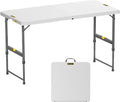 FanttikOutdoor Folding Table 4 Foot Quick Adjust Portable Plastic 4 Heights | Effortless Adjustable Height Small Card Table, Fixing Lock, Indoor Outdoor Use for Party Camping, 1 Pack White Zeta X4 Pro