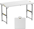 FanttikOutdoor Folding Table 4 Foot Quick Adjust Portable Plastic 4 Heights | Effortless Adjustable Height Small Card Table, Fixing Lock, Indoor Outdoor Use for Party Camping, 1 Pack White Zeta X4 Pro
