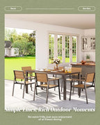 Vexwalx 7-Piece Outdoor Dining Set, Aluminum Dining Table Set for 6, Patio Table and Chairs Set with Umbrella Hole, All Weather HDPS Outdoor Table and Chairs for 6 (Gray-Teak)