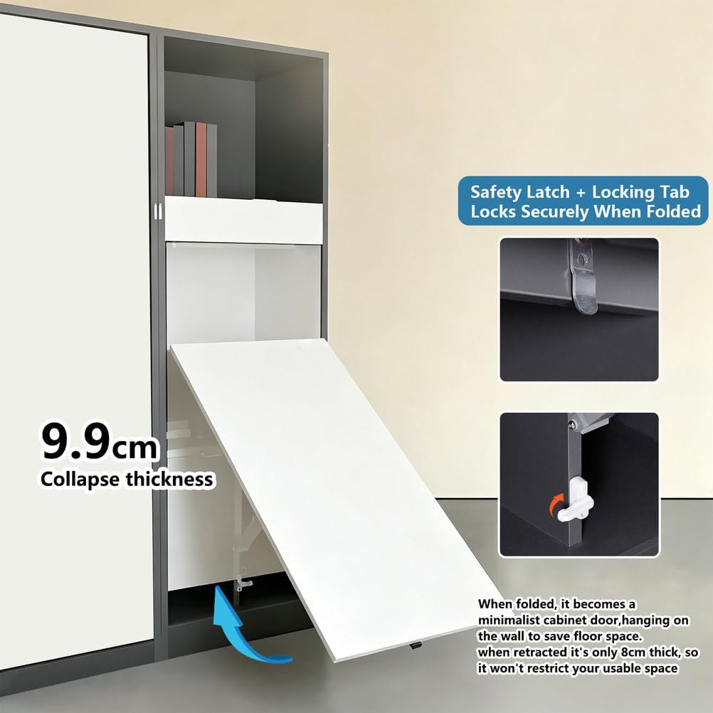 AIZYR Hidden Folding Table, Wall Foldable Table Accessories Table Shelves Floating Desk for Home Office Kitchen