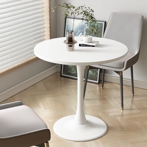 Round Dining Table 30" Circle Tulip Table for 4 People,White | Mid Century Modern Leisure Kitchen Table with Wood Thickened Tabletop Sturdy Metal Pedestal for Small Places Living Room Cafe