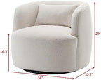 KINWELL 34" W Sherpa Swivel Barrel Accent Chair with Pillow, Cream