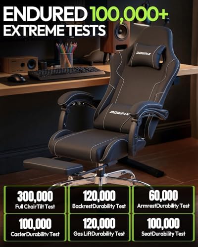 Dowinx Ergonomic Gaming Chair with Footrest & Massage Lumbar, 2D-Linkage Armrests for Computer Chair 330lbs with Headrest Pillow for Office, Home, Streaming and Long Gaming Sessions, Black