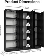 Madesa Kitchen Set 3 Pantry Storage Cabinet with 15 Utility Shelves 71'L Wooden Organization Unit for Kitchen - Black