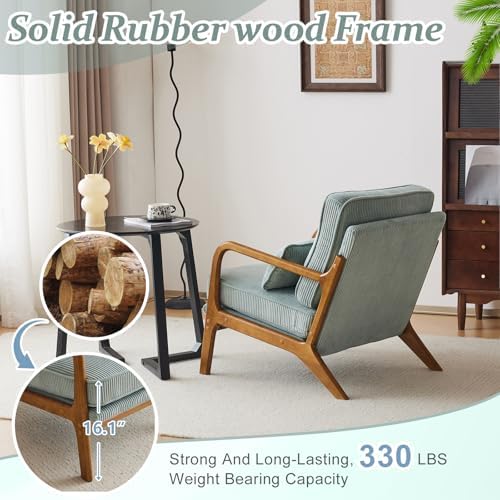 VINGLI Upgraded Premium Corduroy Accent Chair,Upholstered Arm Chair,Solid Wood Comfy Reading Chair with Pillow, Mid Century Modern Chairs for Living Room,Bedroom,Guest Room,Light Teal