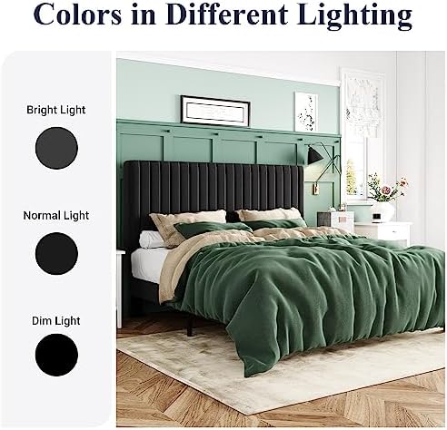 Allewie King Platform Bed Frame, Velvet Upholstered with Adjustable Vertical Channel Tufted Headboard, Mattress Foundation with Strong Wooden Slats, Box Spring Optional, Easy Assembly, Black