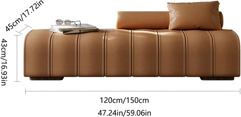 Modern Faux Leather Upholstered End of Bed Bench Modern Long,Rectangular Accent for Living Room Entryway Bedroom Entryway(Orange,120 * 45 * 43cm)