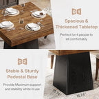 Tribesigns Square Dining Table for 4, 31.5" Farmhouse Small Kitchen Table | Wooden Dinner Table with 3.93" Thick Top & Sturdy Pedestal, Fits for Dining Room, Small Space, Apartment, Dark Brown & Black