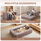 HABUTWAY Convertible Sofa Bed, 3-in-1 Futon Sofa Bed with Pillow, Foldable Pull Out Floor Sofa Bed with Removable Cover, Plush Couch for Living Room/Bedroom/Dorm