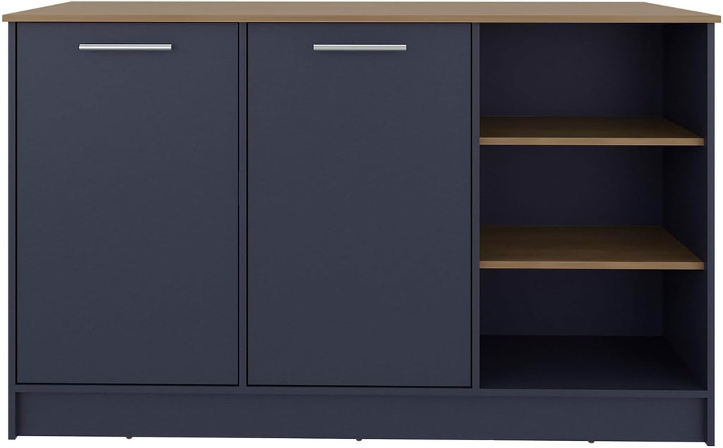 Kitchen Island with 2 Doors and 7 Shelves Alby Blue/Natural Oak | Combines Alby Blue and Natural Oak finishes for modern warm aesthetic