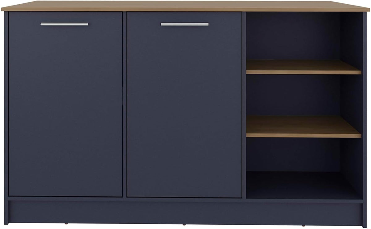 Kitchen Island with 2 Doors and 7 Shelves Alby Blue/Natural Oak | Combines Alby Blue and Natural Oak finishes for modern warm aesthetic