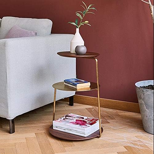 Telephone Table, End Table,Black Walnut Stainless Steel Titanium-Plated Side Table,Multi-Functional Small Side Table,Sofa Side Table,Telephone Desk,3-Layer Coffee Table