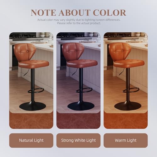 Bar Stools Set of 3 - Swivel Counter Height Barstools (Height Adjustable) | Modern Faux Leather Barstool/Chairs with High Backrest, 16.14" Large Base, Suitable for Kitchen Island, Dining Room (Brown)