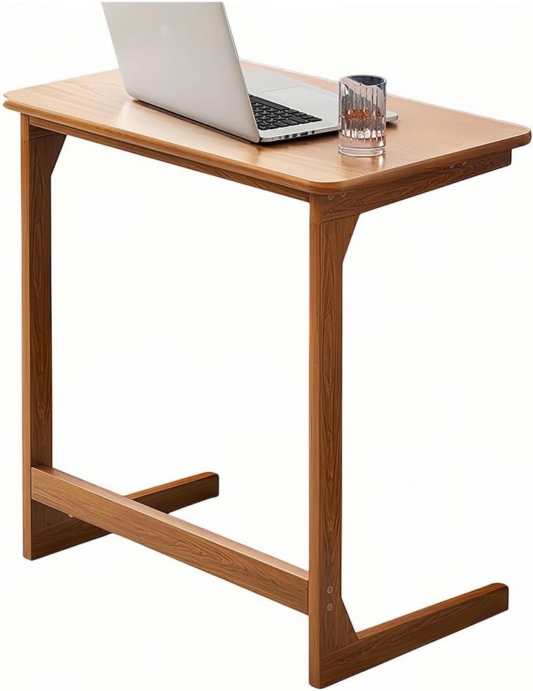 Side Table C Shape Living Room Table, 60x40x70cm TV Tray Table, Small Coffee Table, Modern Nightstand for Living Room and Bedroom,Walnut Color