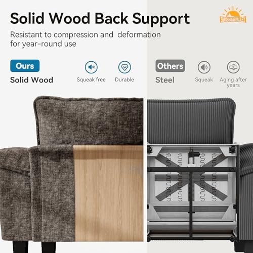 SUNSHINE VALLEY 2-Piece Sofa Set, Loveseat & 3-Seat Couch, Chenille Brown | Modern Grayish Brown, Modular Sectional Living Room Furniture Set, Sturdy Wood Frame, Oversized Wider Armrest and Deep Seat