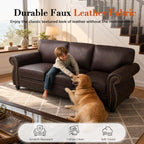 Couchus 88" W Living Room Furniture Sets, 3-Seater&Loveseat, Brown | Faux Leather Fabric Sofa and Couch Sets, Mid-Century Sofa Set with Nailhead Trim