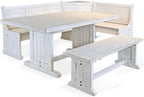 Pemberly Row 75" x 56" Farmhouse Wood Breakfast Nook Set with Table, Storage, Reversable Benche, L-Shaped Corner Bench, for Dining Room, in Marble White Finish