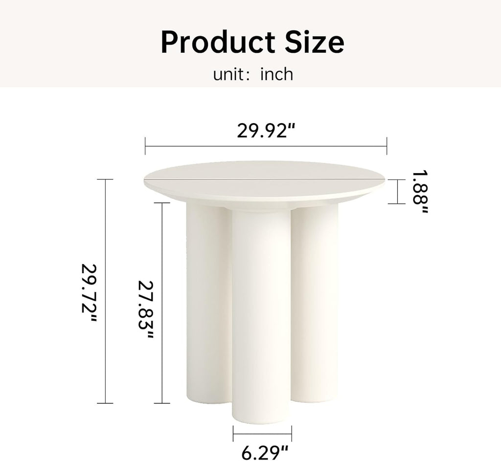 Small Round Dining Table, 30" Circle Kitchen Table with 3 Legs, Modern White Accent Table for Kitchen, Dining Room, Home Office and Living Room